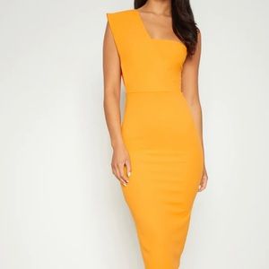 PrettyLittleThing Yellow One Shoulder Draped Midi Dress